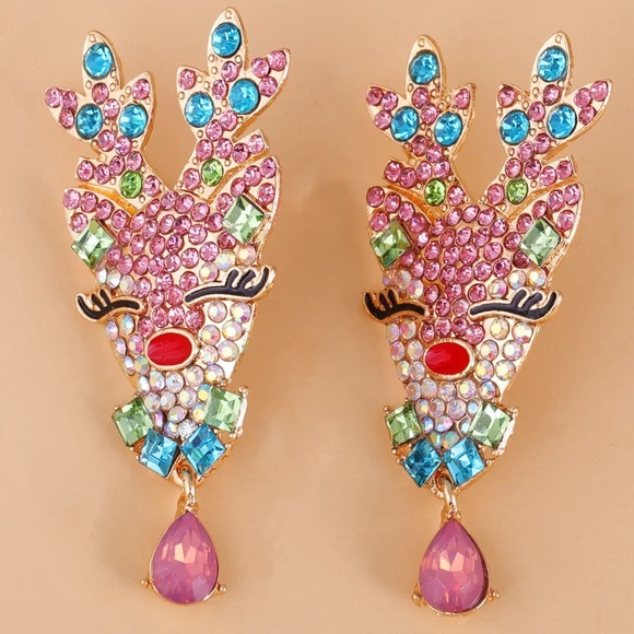 Gift Idea - Christmas Reindeer Earrings - Pink - Picture 6 of 7